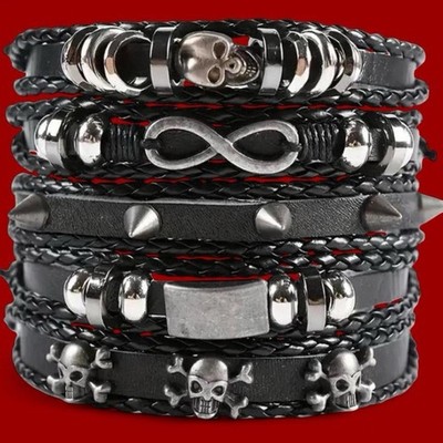 5-piece set bracelet Goth Punk rock skull spike street Y2K trend bracelet set