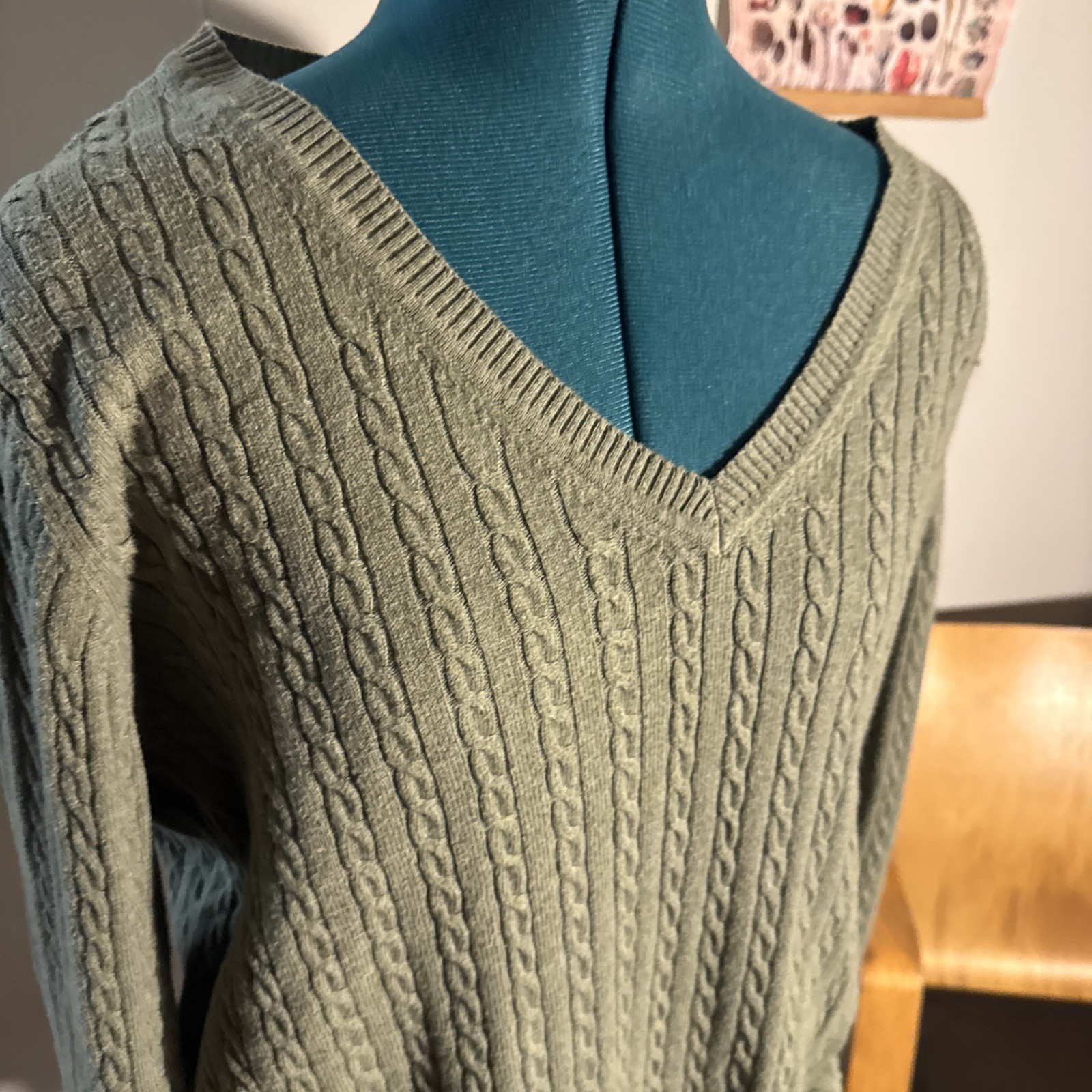 Natural Reflections Cable Knit Pullover V-Neck Sw… - image 3