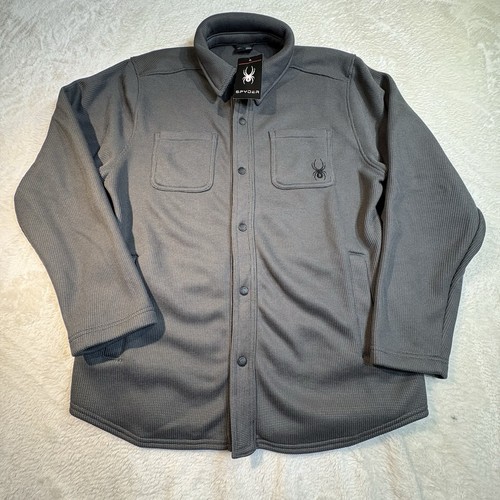 Spyder Jacket Coat Mens Medium Polar Button Up Gray Fleece Lined HWT NWT $129 - Picture 1 of 11