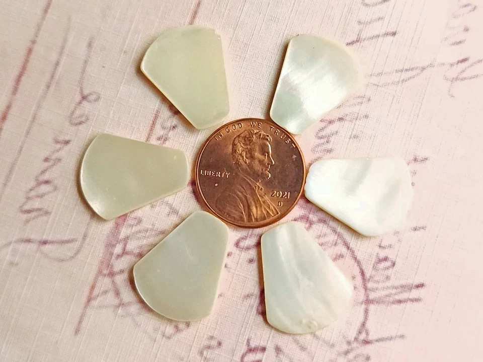 6 cabochões esfregões vintage da década de 1940 em forma de sino concha de madrepérola ~ 3/4" x 9/16" - Imagem 2 de 4