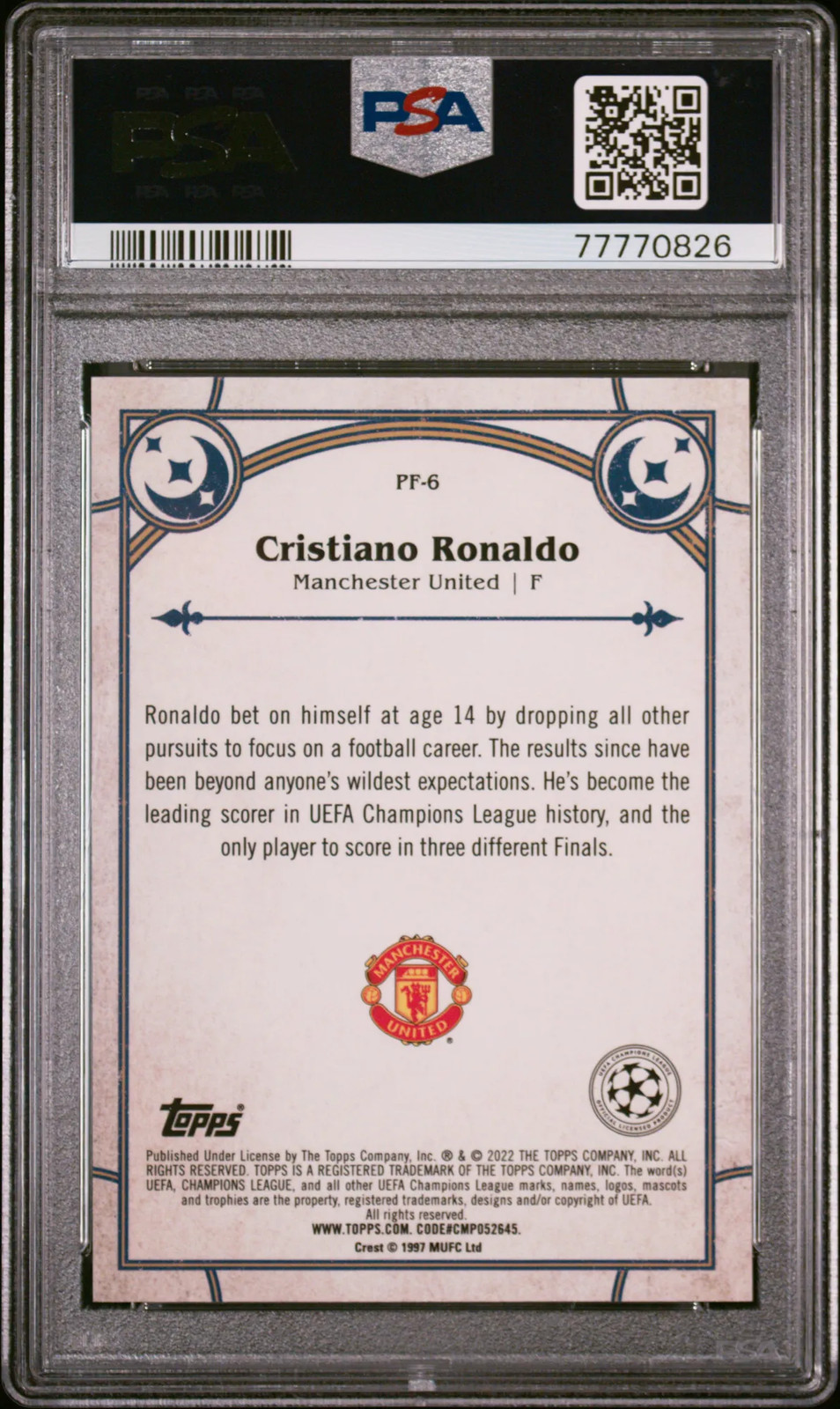 2021-22 Merlin Cristiano Ronaldo Prophecy Fulfilled PSA 9 view 2