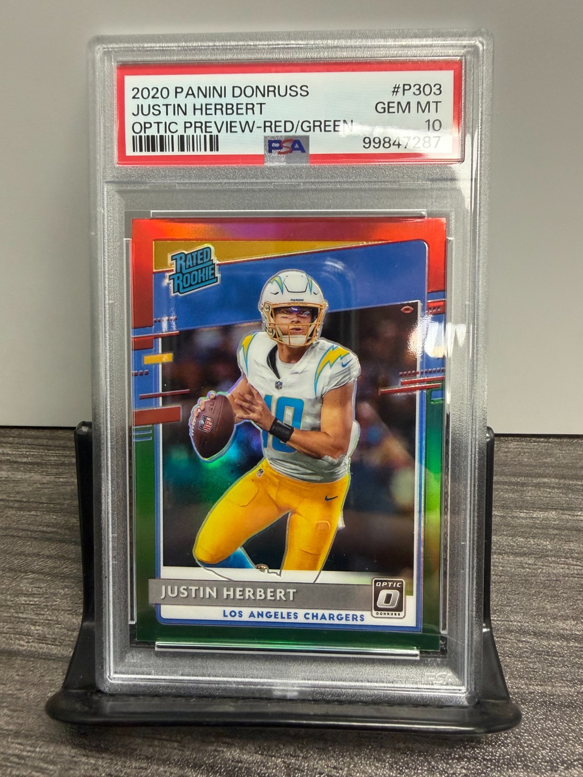 Justin Herbert Panini Donruss #P303 Optic Preview-Red/Green