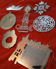 Lot of Vintage METAL Christmas Ornaments Variety of Seven Decorated Themes