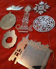 Lot of Vintage METAL Christmas Ornaments Variety of Seven Decorated Themes