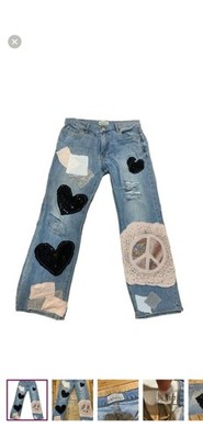 Upcycled by Melissa Aeropostale Jeans 32x32 Sequin Heart Patch Denim