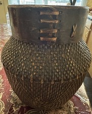 Panier de rivière tissé chinois, vers 1900 ancien panier à poisson saule ASIE naturel