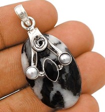 Natural Black Zebra 925 Solid Sterling Silver Pendant Jewelry