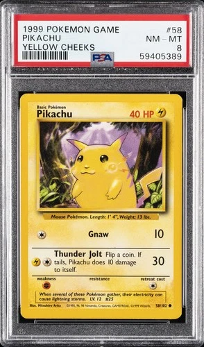 1999 POKEMON GAME YELLOW CHEEKS #58 PIKACHU PSA 8