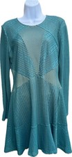 SALE! BCBG MaxAzria Daina Teal Mesh Lined Overlay Long Sleeve Mini Dress Sz M