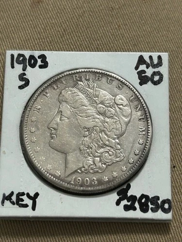 KEY 1903-S MORGAN SILVER DOLLAR. XF+/AU light peripheral toning.