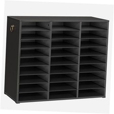 Literature Organizer, 27 Compartments Wooden Mail Organizer, 23.8"H Black