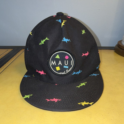 Maui and Sons Men's Adjustable Snapback Cap Black Shark Print