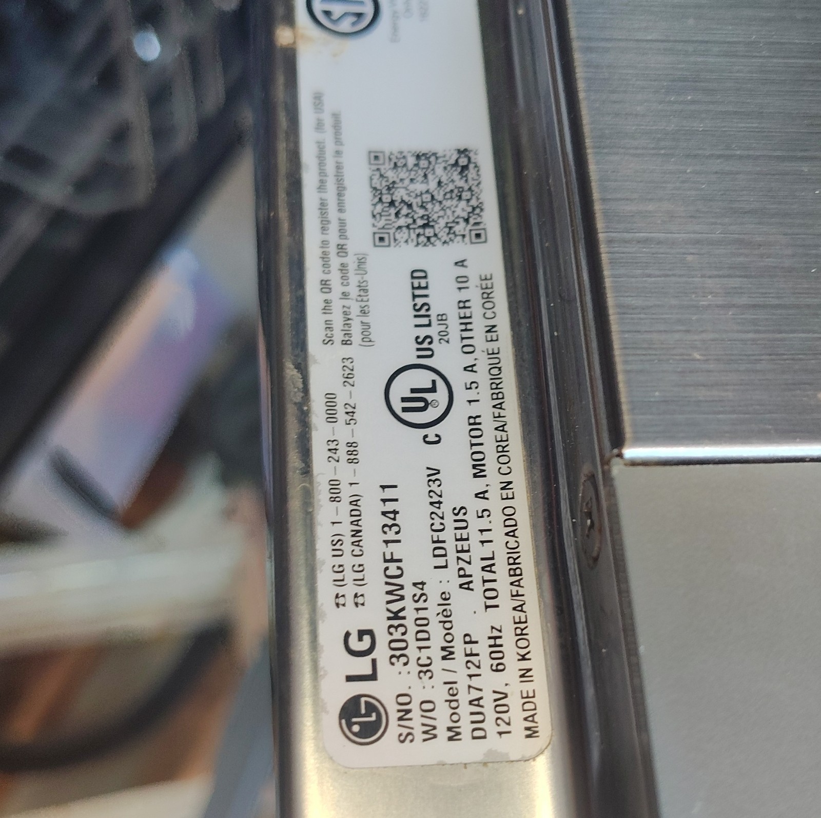 LG LDFC2423V Built-In Integrated Dishwasher Stainless Steel Extra Dry Flex Zone 6