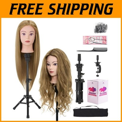 28'' Human Hair Mannequin Head with Tripod Stand