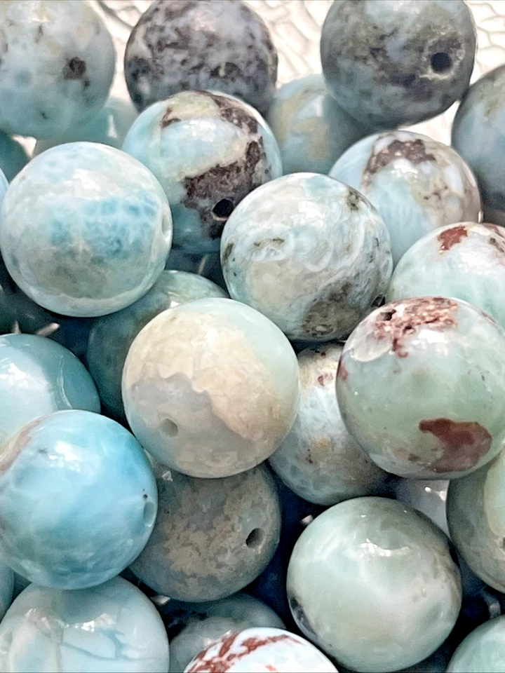 Blaue Larimar Perlen Mit Loch 30 Stück 11 mm Edelstein Heilstein Kristall DIY - Bild 4 von 4