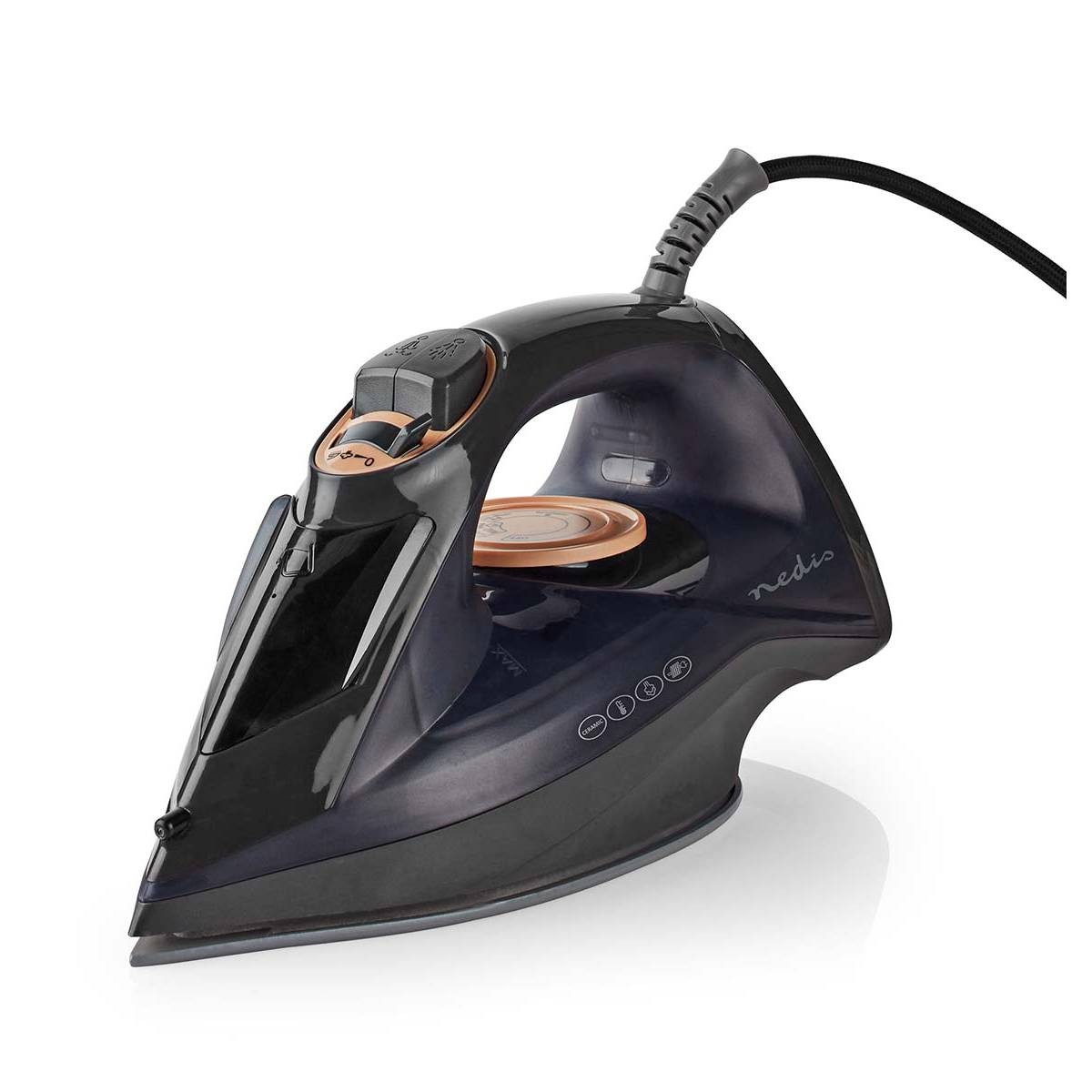 Fer à repasser vapeur Nedis 2200W noir avec semelle céramique de 0.26L