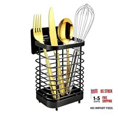 Stainless Steel Utensil Holder & Drying Rack for Kitchen Sink, Wall Black