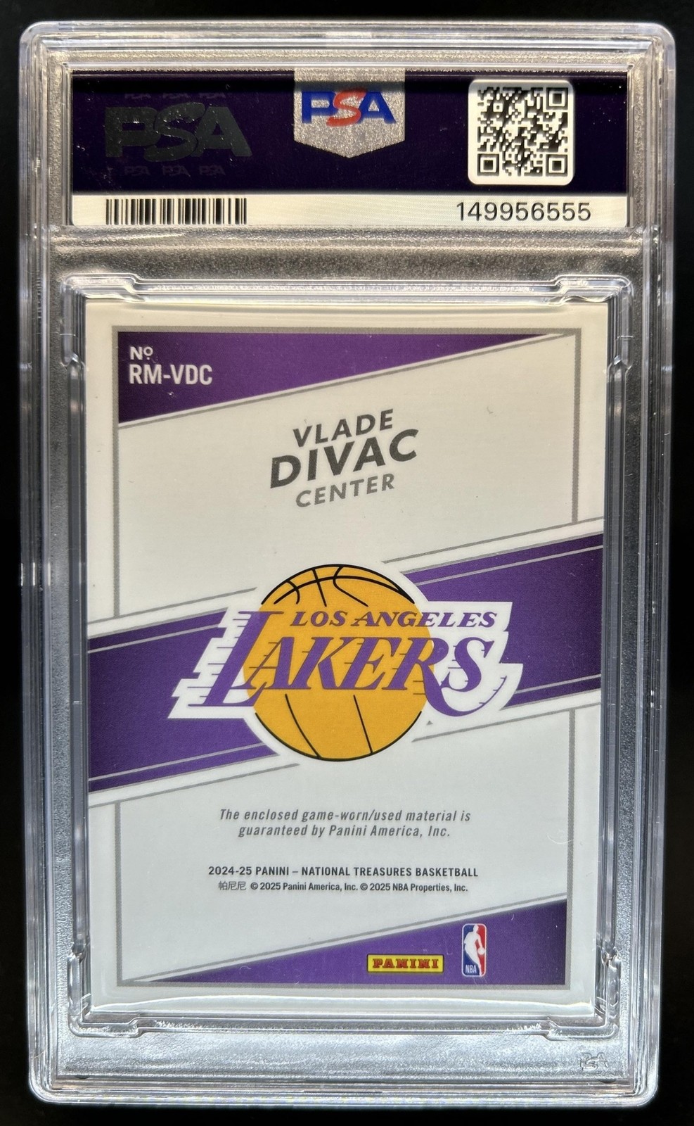 2024-25 Panini National Treasures Vlade Divac Retro Jersey #/99 Lakers PSA 9 view 2