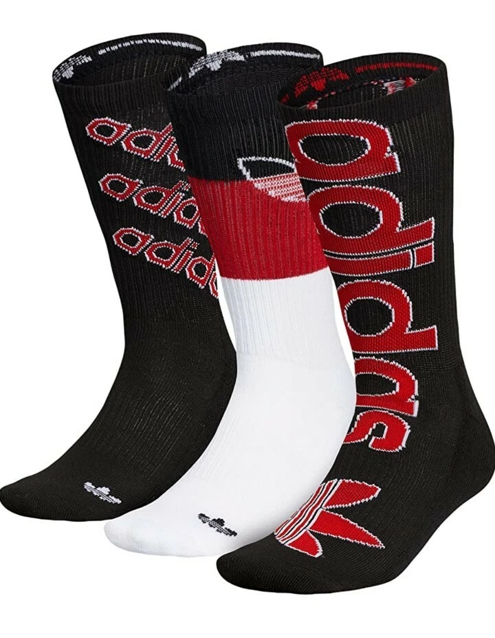 adidas Originals Men's Cushioned Crew Socks (3 Pairs) Black/Scarlet/White