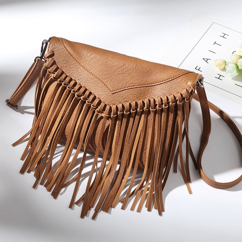 Women Fashion Tassel Crossbody Bag Small Shoulder Bag PU Leather - Picture 13 of 14