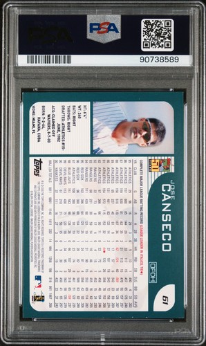 2001 TOPPS EMPLOYEE SET EMBOSSED PARALLEL #61 JOSE CANSECO /150 PSA 7 NM POP 1 - Picture 2 of 2