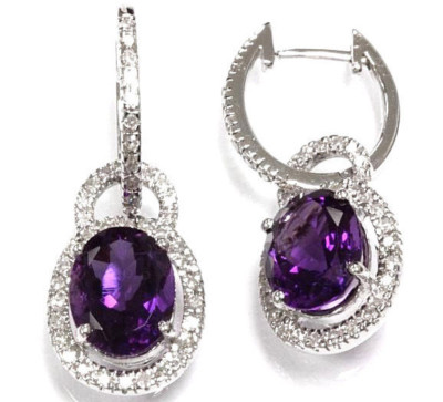 4 ctw natürlicher Amethyst & Diamant massiv 14k Weißgold Hänger Heiligenschein Creolen