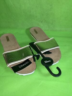 Dunnes BEACH WEAR GOLD SLIDERS FLATS PANTOLETTEN SANDALEN SCHUHE Gr. 8 Euro 41 Neu mit Etikett NEU