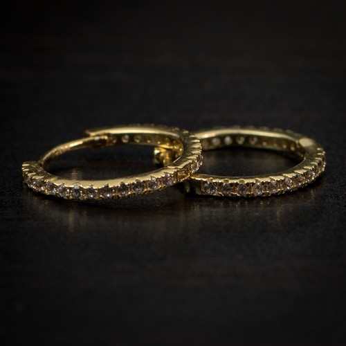14K Gold Plated Men's Small Thin 925 Sterling Silver Huggie Hoop Earrings - Picture 3 of 5