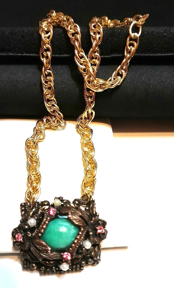 BELLISSIMA COLLANA ART-DECO' '20 OPALE,RUBINI,PERLE,ORO GIALLO/ARGENTO-BRONZATO! - Immagine 4 di 4