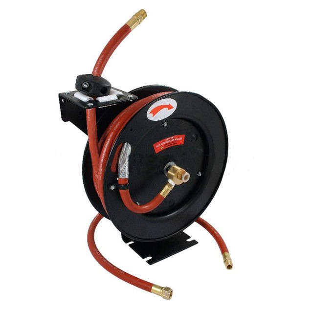 30ft 3/8" Auto Rewind Retractable Wall Mounted Air Compressor Line Hose