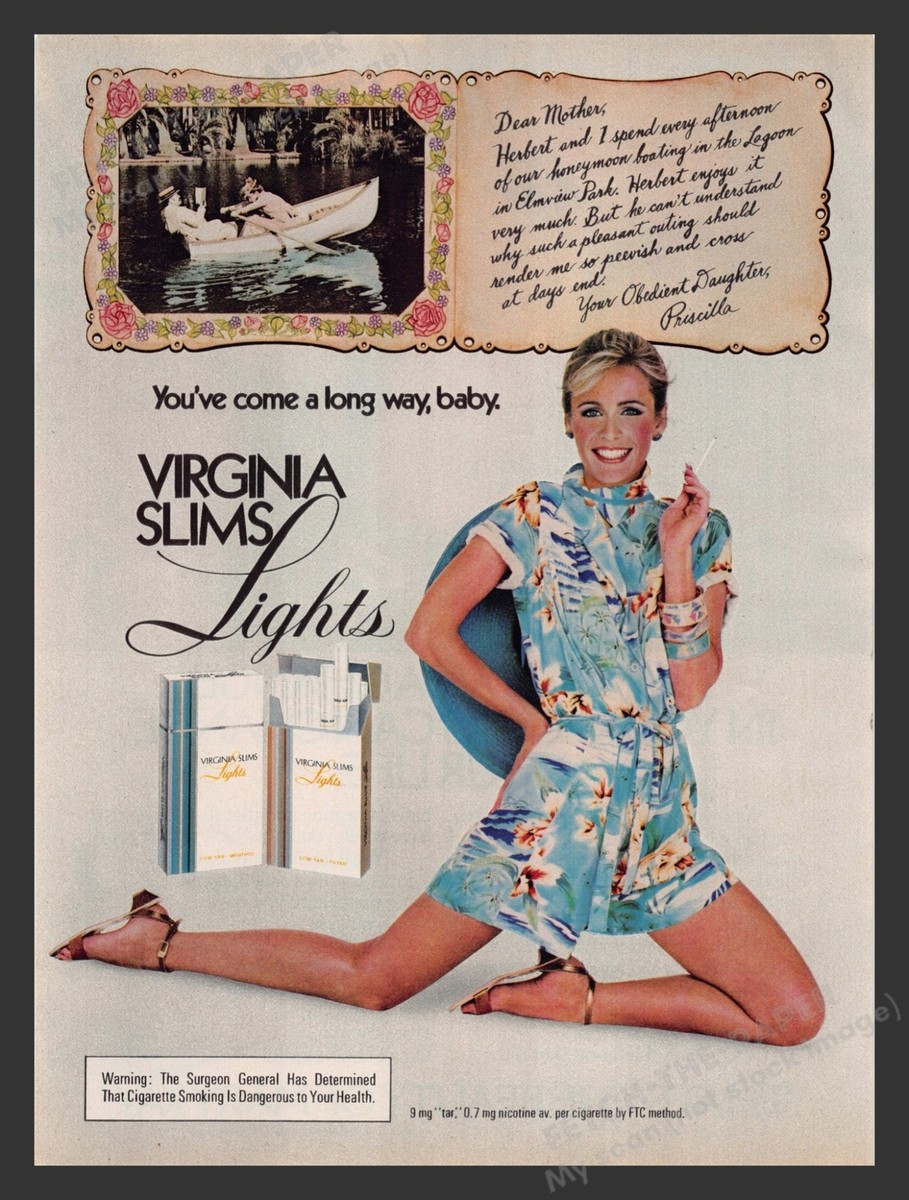 Virginia Slims Lights Cigarettes Row Boat 1980s Print