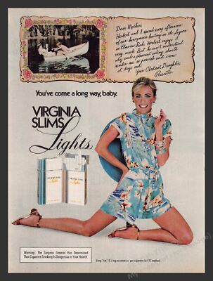Virginia Slims Lights Cigarettes Row Boat 1980s Print Advertisement Ad 1982