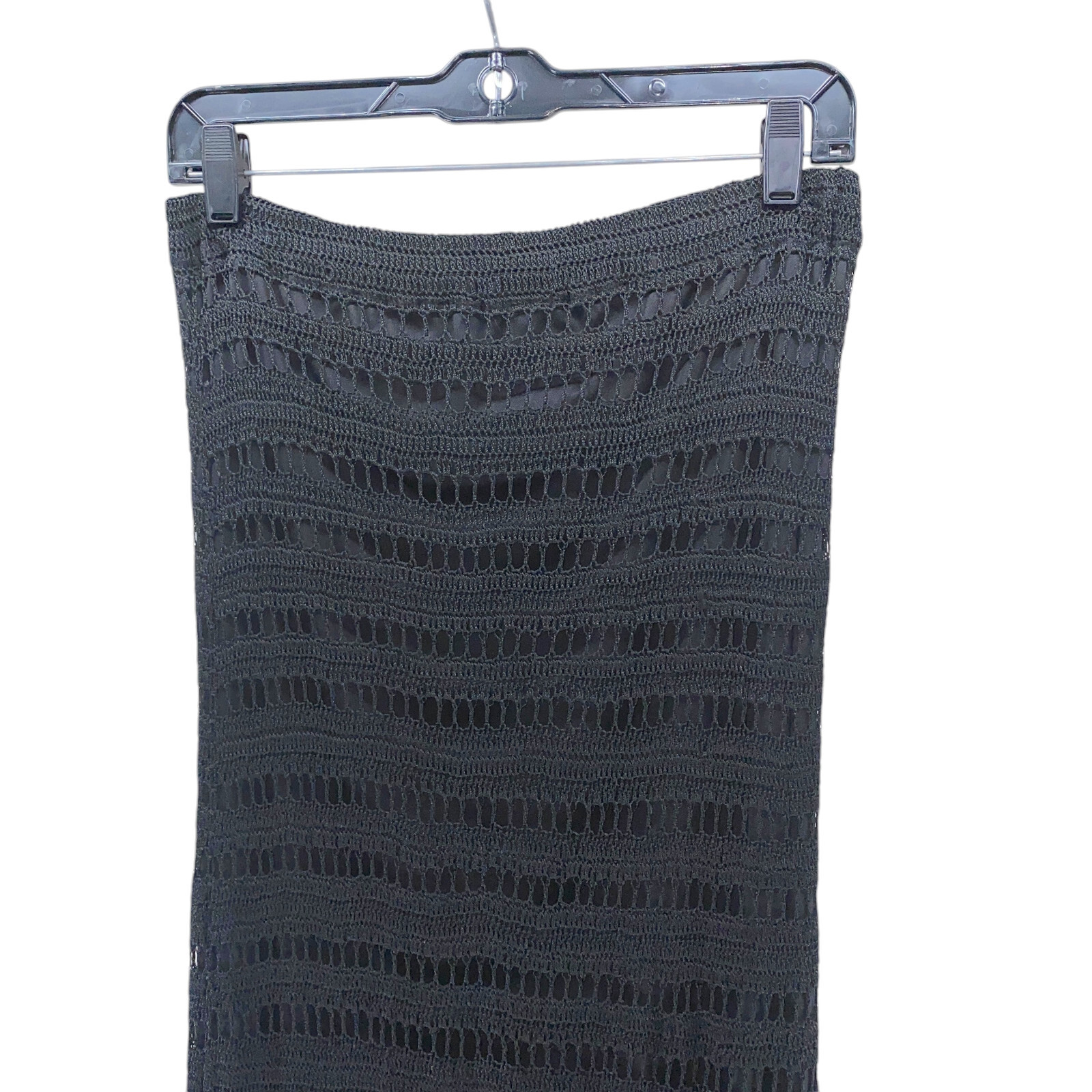 Vintage Chicos Design Crochet Maxi Skirt Size 1 Medium 8 Black Lined Straight image 4