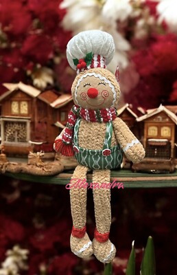Gingerbread 21  Boy Baker Shelf Sitters With Dangling Legs Christmas Decor New
