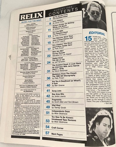 Revista Relix vintage agosto 1988 ~ 15 aniversario ~ Grateful Dead - Imagen 2 de 3