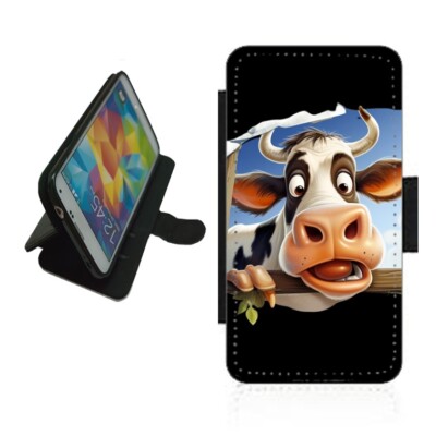 Cow Face Wallet Handyhülle für iPhone Samsung Flip Cover COW2