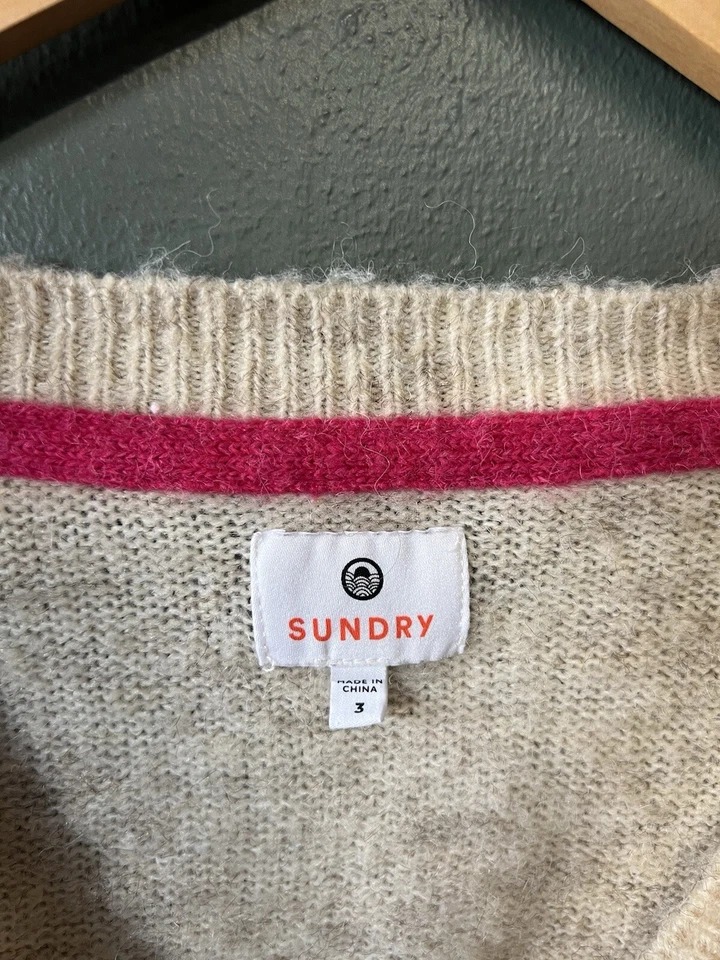 Suéter cárdigan con botones de lana cachemir beige Sundry para mujer talla 3 Foto 3 de 4