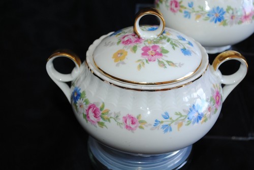 VTG B&Co LIMOGES FRANCE BERNARDAUD FLORAL GOLD COVERED SUGAR BOWL CREAMER FLUTTE - Picture 7 of 10