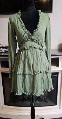 Francescas Mi Ami Dress Womens Medium Sage Ruffle Tiered New | eBay
