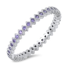Eternity Amethyst CZ Stackable Ring .925 Sterling Silver Band Sizes 4-10 NEW