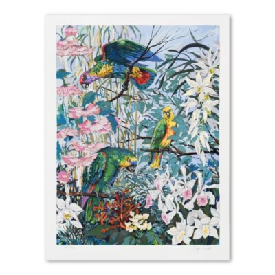 John Powell,Parrots & Hibiscus Ltd Edition Serigraph,AP #26/44 Hand Signed/ LOA