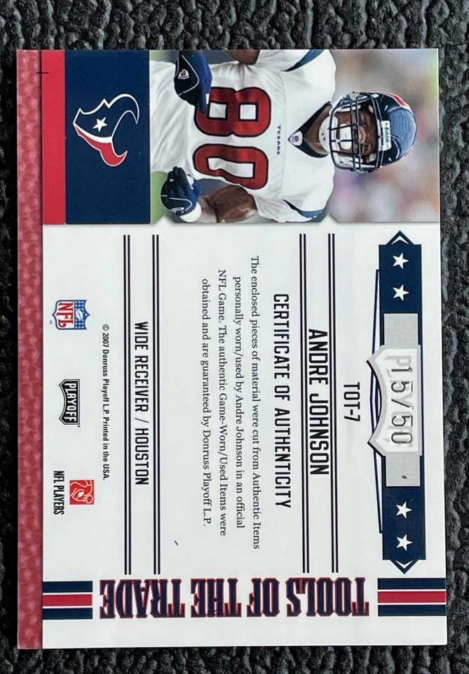 🔥ANDRE JOHNSON ABSOLUTE TOTT RED TRIPLE 4 COLOR GAME USED JERSEY HELMET /50!🔥 - Image 2 of 2