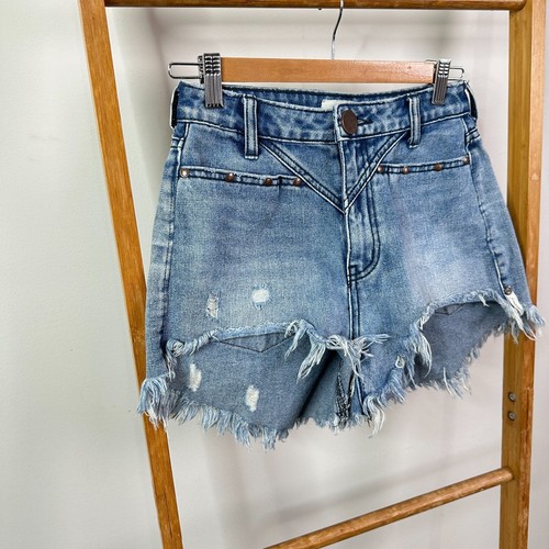 One Teaspoon Denim Shorts Womens 23 Blue High Waisted Raw Hem Cut Off - Picture 2 of 9