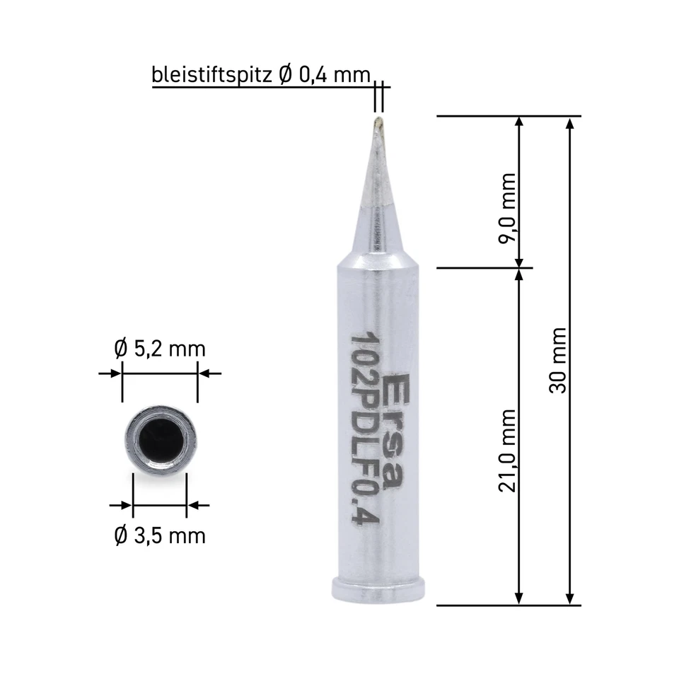 ERSA ERSADUR Lötspitze für i-CON gerade bleistiftspitz 0,4 mm 0102PDLF04 - Bild 2 von 3
