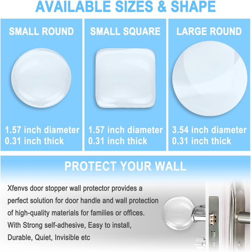 Tapón de manija de puerta de pared - 6 piezas de goma redonda transparente perilla de puerta protectores de pared, guar - Imagen 4 de 12