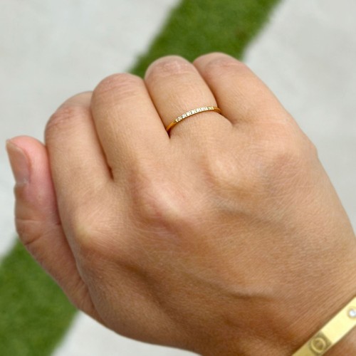 Round Cut Natural Diamond Band 14k Solid Yellow Gold Minimalist Dainty 0.05ctw - Picture 8 of 10
