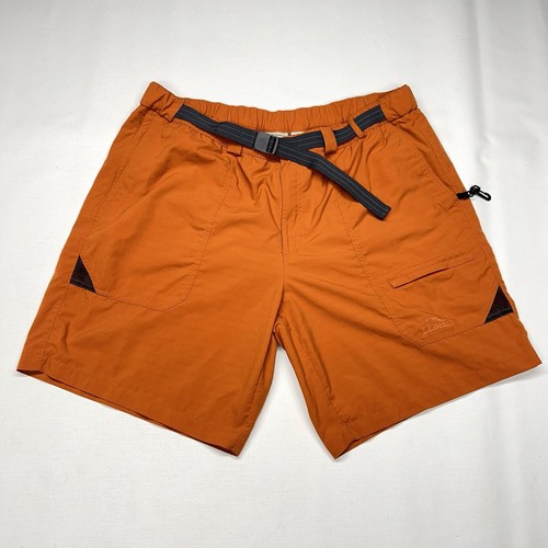 LL Bean Shorts Mens XL Regular Orange Nylon Mesh Lined Belted Pockets Hiking