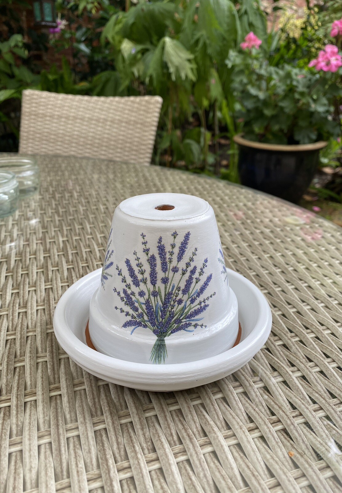 Flower Pot Ashtray Incense Stick Pot dia 13cm Lavender Decal Pale