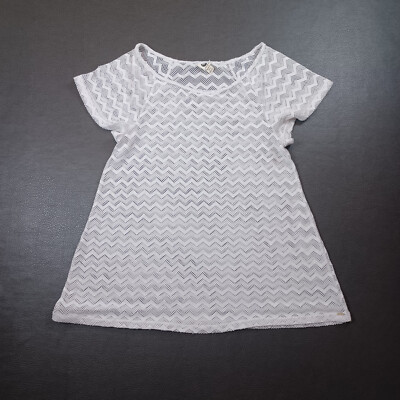 Roxy Shirt Womens Medium Sheer Chevron Cover Up White Surf Swim Beach