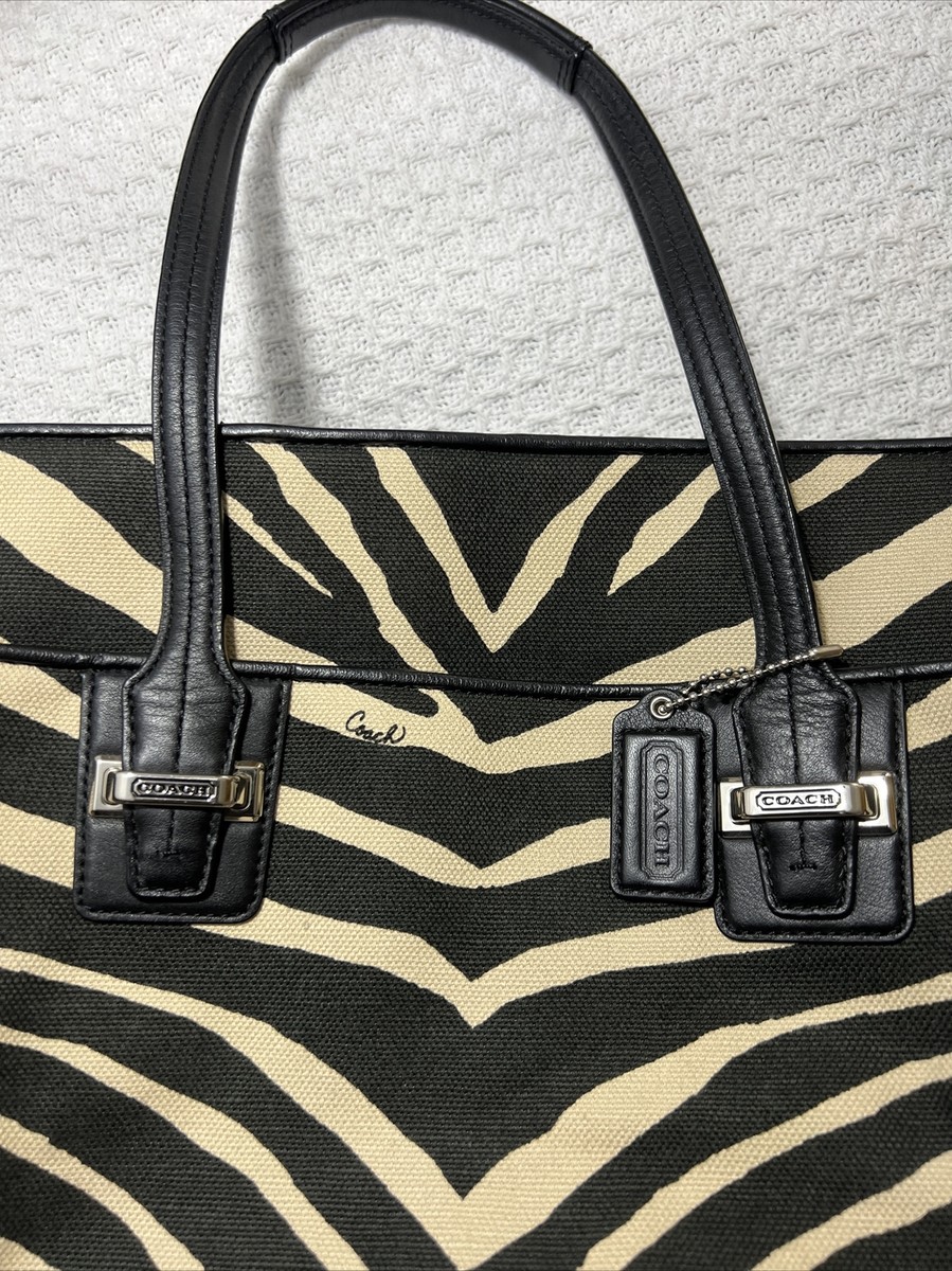 COACH Taylor F27009 Black & Cream Zebra Print Leather & Canvas